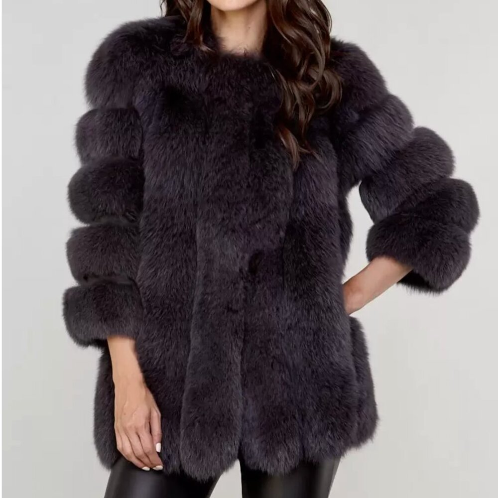 Elegant Black Faux Fur Coat